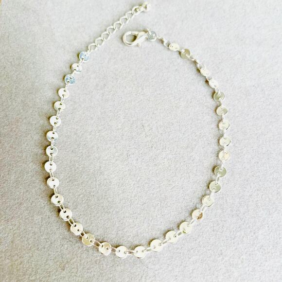 Silver Tone Mini Discs Link Chain Anklet - Picture 1 of 1